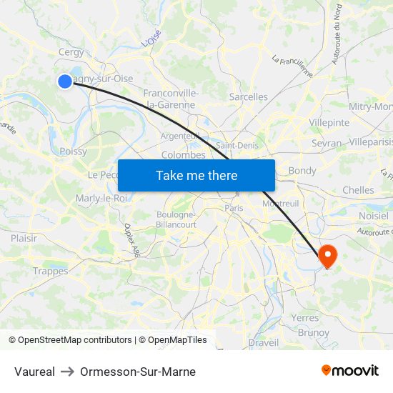 Vaureal to Ormesson-Sur-Marne map