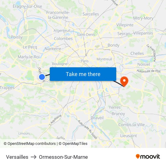 Versailles to Ormesson-Sur-Marne map