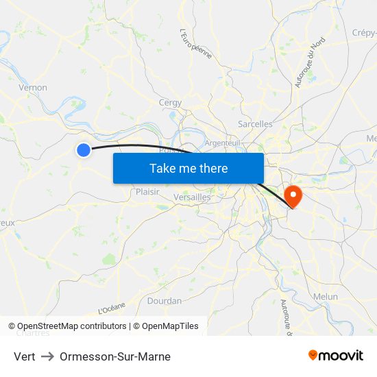 Vert to Ormesson-Sur-Marne map