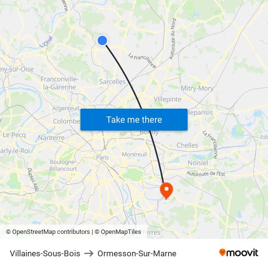 Villaines-Sous-Bois to Ormesson-Sur-Marne map