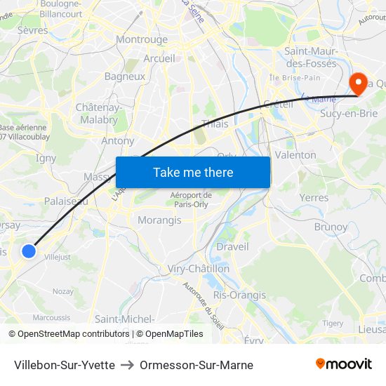 Villebon-Sur-Yvette to Ormesson-Sur-Marne map