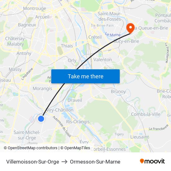 Villemoisson-Sur-Orge to Ormesson-Sur-Marne map