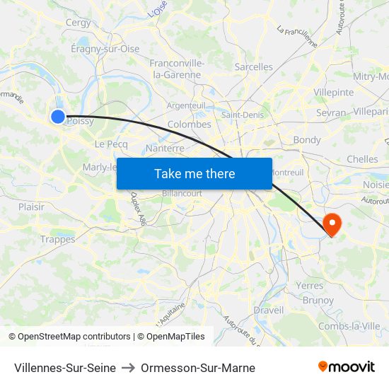 Villennes-Sur-Seine to Ormesson-Sur-Marne map