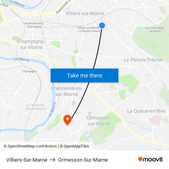 Villiers-Sur-Marne to Ormesson-Sur-Marne map