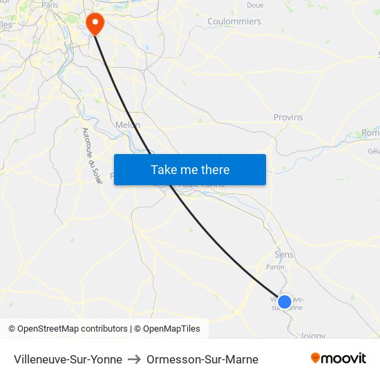 Villeneuve-Sur-Yonne to Ormesson-Sur-Marne map