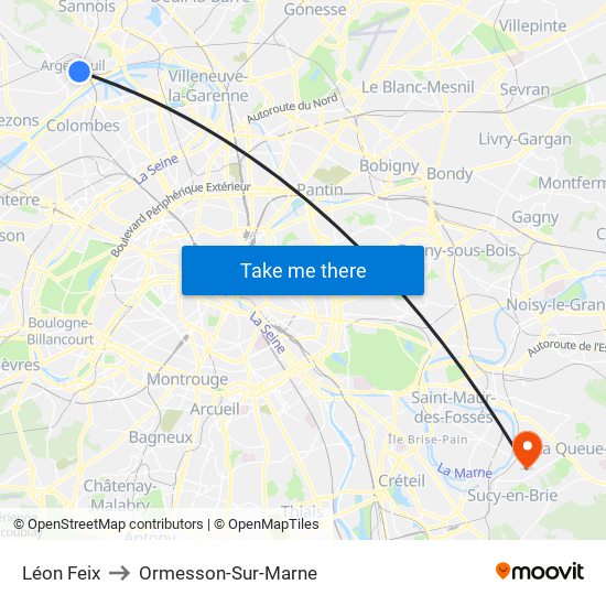 Léon Feix to Ormesson-Sur-Marne map