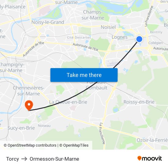 Torcy to Ormesson-Sur-Marne map