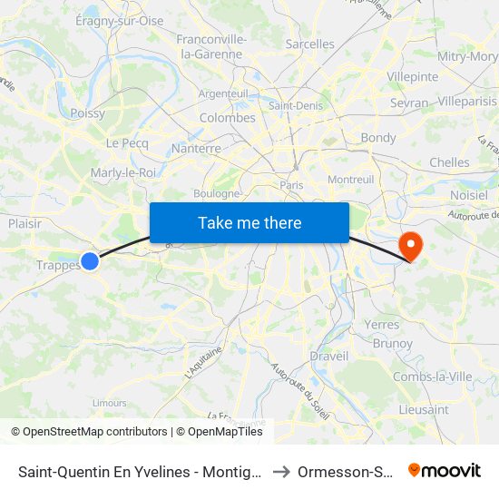 Saint-Quentin En Yvelines - Montigny-Le-Bretonneux to Ormesson-Sur-Marne map
