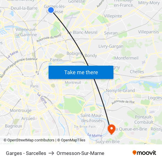 Garges - Sarcelles to Ormesson-Sur-Marne map