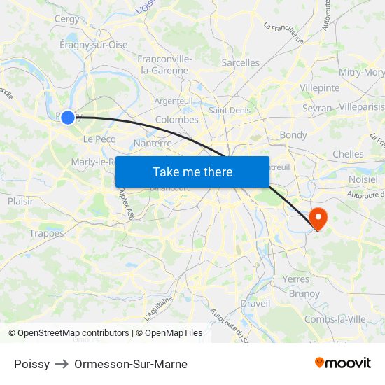 Poissy to Ormesson-Sur-Marne map