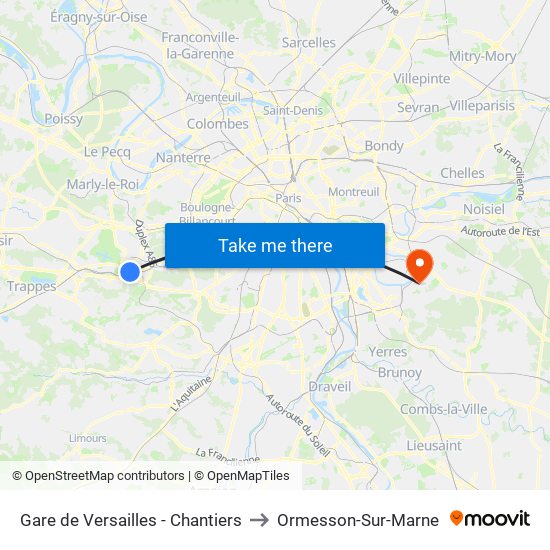 Gare de Versailles - Chantiers to Ormesson-Sur-Marne map