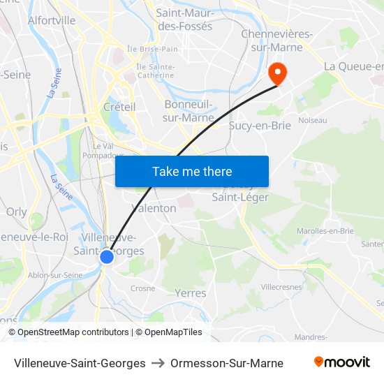 Villeneuve-Saint-Georges to Ormesson-Sur-Marne map