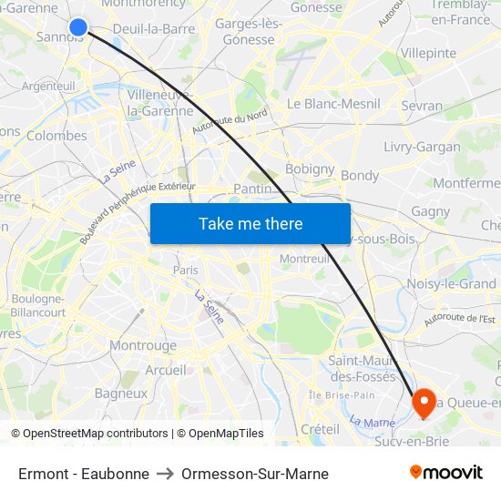 Ermont - Eaubonne to Ormesson-Sur-Marne map