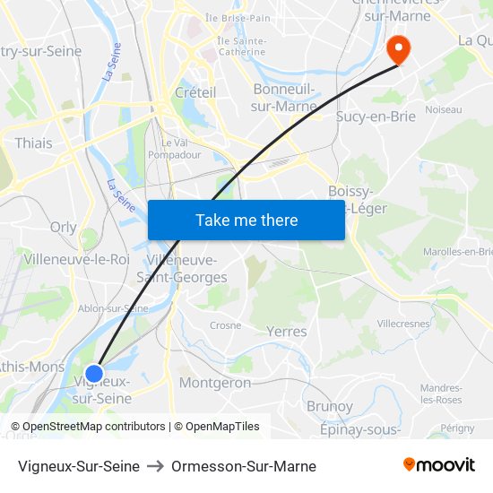 Vigneux-Sur-Seine to Ormesson-Sur-Marne map