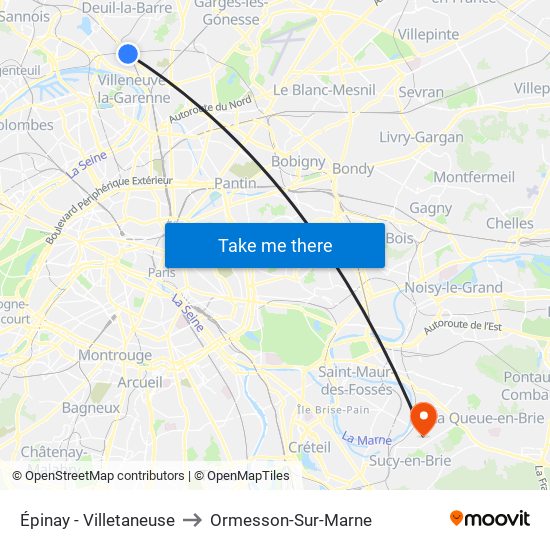 Épinay - Villetaneuse to Ormesson-Sur-Marne map