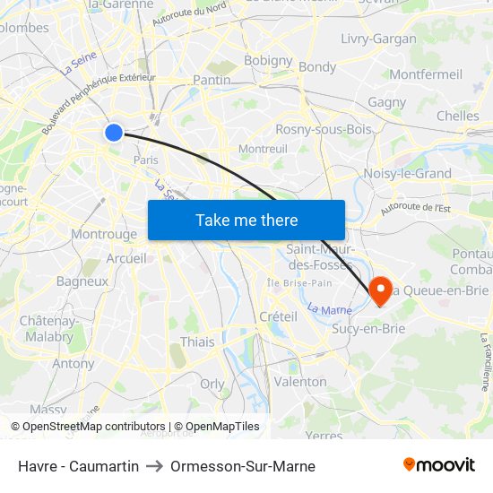 Havre - Caumartin to Ormesson-Sur-Marne map