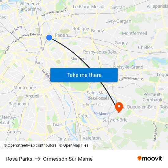 Rosa Parks to Ormesson-Sur-Marne map