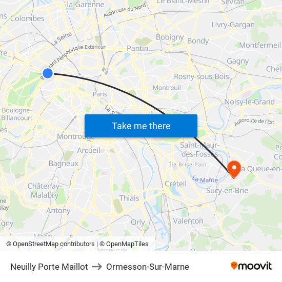 Neuilly Porte Maillot to Ormesson-Sur-Marne map