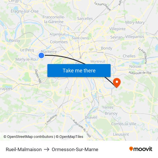 Rueil-Malmaison to Ormesson-Sur-Marne map