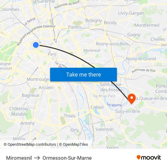 Miromesnil to Ormesson-Sur-Marne map