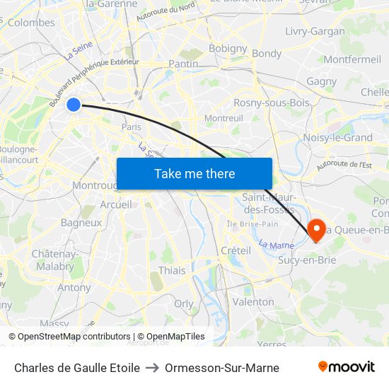 Charles de Gaulle Etoile to Ormesson-Sur-Marne map