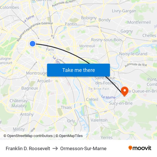 Franklin D. Roosevelt to Ormesson-Sur-Marne map