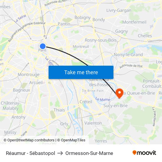 Réaumur - Sébastopol to Ormesson-Sur-Marne map