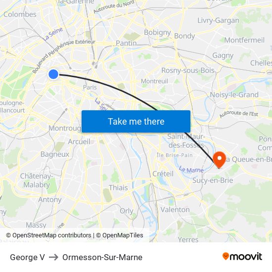 George V to Ormesson-Sur-Marne map