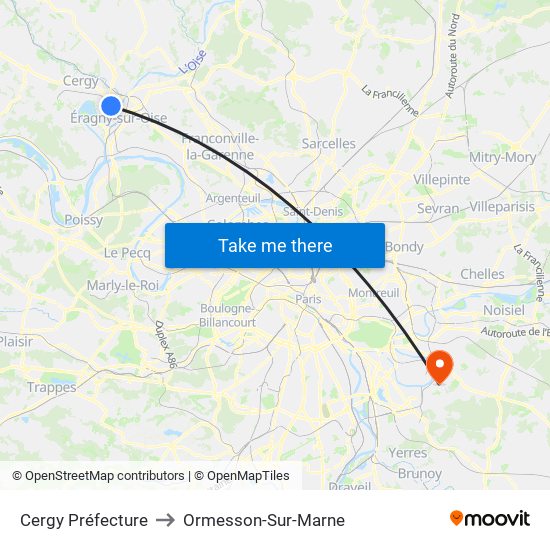 Cergy Préfecture to Ormesson-Sur-Marne map