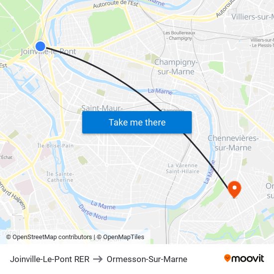 Joinville-Le-Pont RER to Ormesson-Sur-Marne map