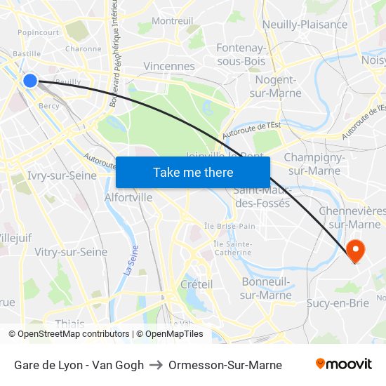 Gare de Lyon - Van Gogh to Ormesson-Sur-Marne map