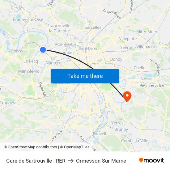 Gare de Sartrouville - RER to Ormesson-Sur-Marne map