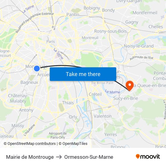 Mairie de Montrouge to Ormesson-Sur-Marne map