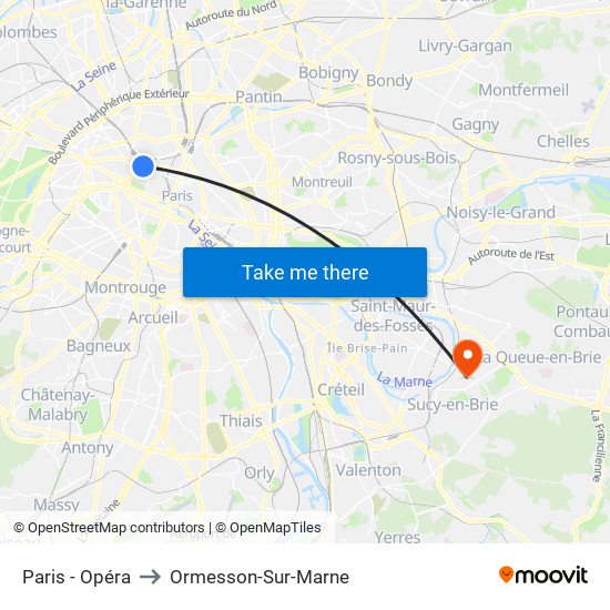 Paris - Opéra to Ormesson-Sur-Marne map