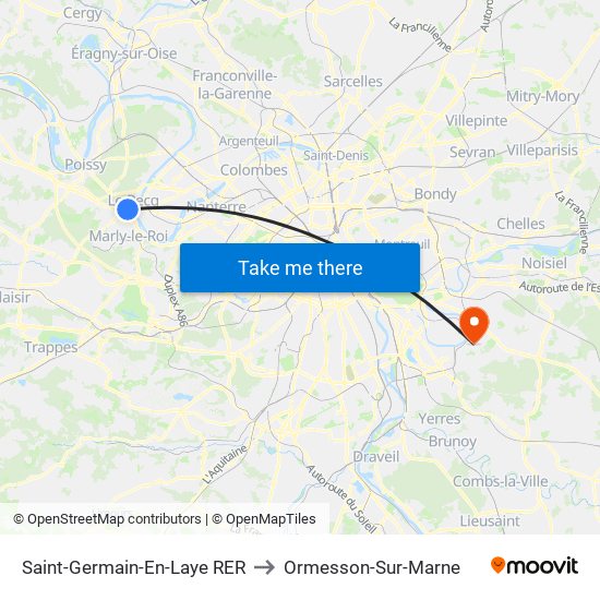 Saint-Germain-En-Laye RER to Ormesson-Sur-Marne map