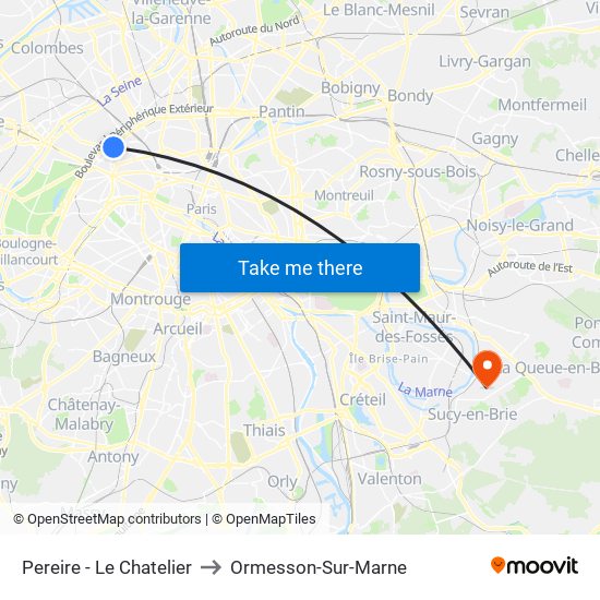 Pereire - Le Chatelier to Ormesson-Sur-Marne map