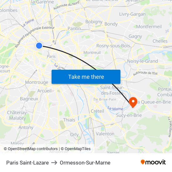 Paris Saint-Lazare to Ormesson-Sur-Marne map