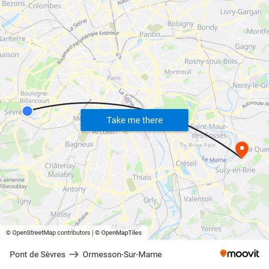 Pont de Sèvres to Ormesson-Sur-Marne map