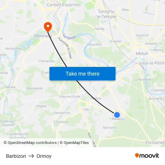Barbizon to Ormoy map