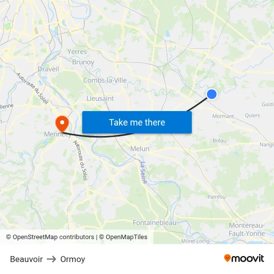 Beauvoir to Ormoy map