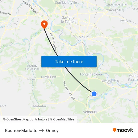 Bourron-Marlotte to Ormoy map