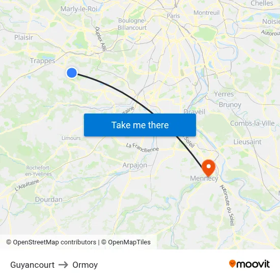 Guyancourt to Ormoy map