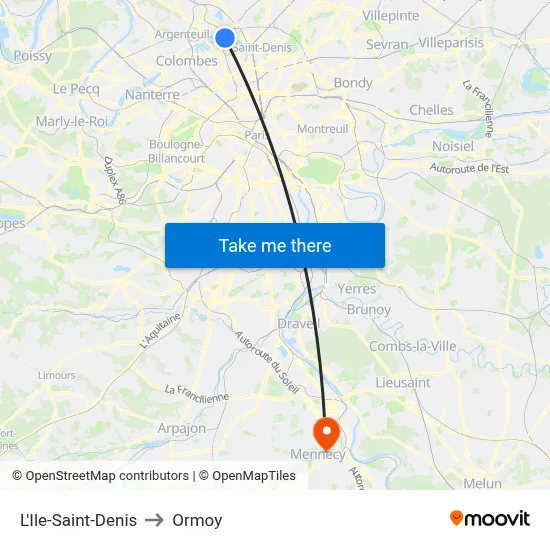 L'Ile-Saint-Denis to Ormoy map