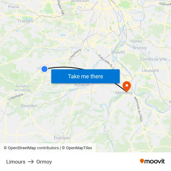 Limours to Ormoy map