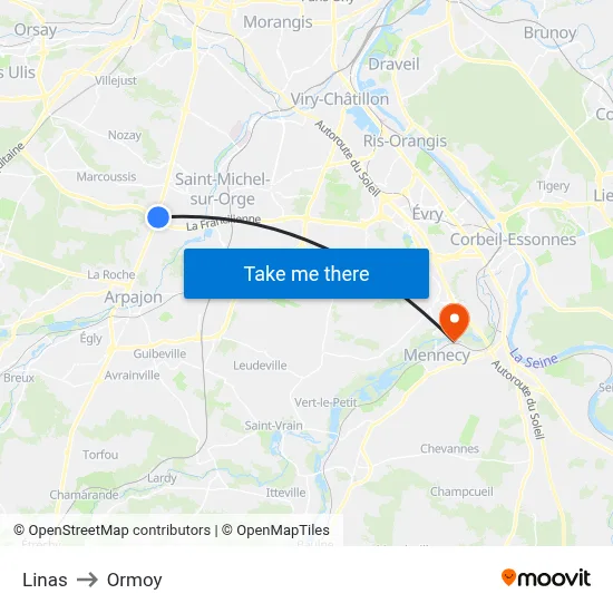 Linas to Ormoy map