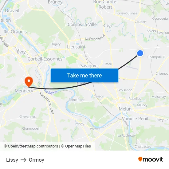 Lissy to Ormoy map