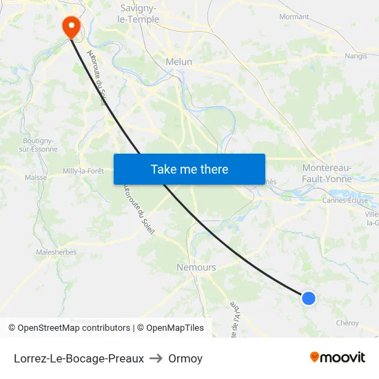 Lorrez-Le-Bocage-Preaux to Ormoy map