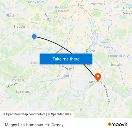 Magny-Les-Hameaux to Ormoy map