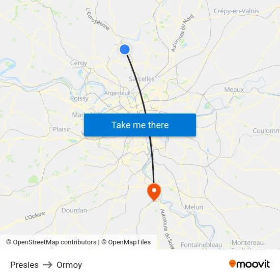 Presles to Ormoy map