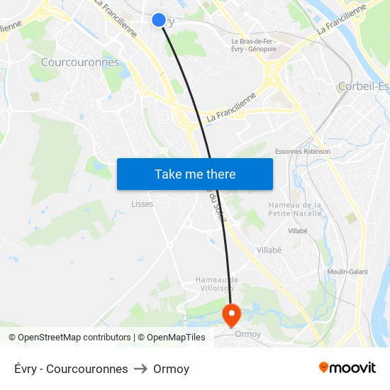 Évry - Courcouronnes to Ormoy map